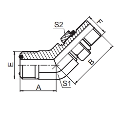 1FH4-OG SAE J1453 45° ELBOW ORFS MALE O-RING / METIRC MALE ADJUSTABLE STUD END S-SERIES ISO6149-2
