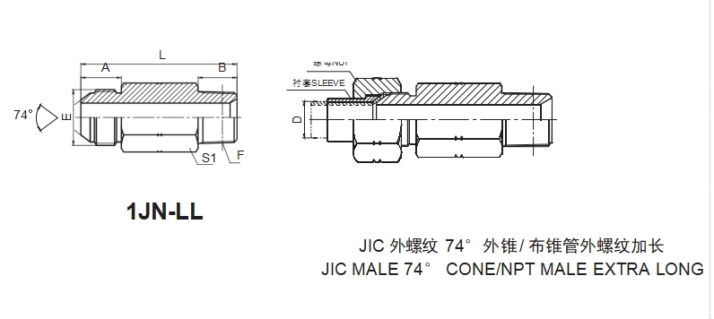SAE J514 /JIC MALE 74° CONE /NPT MALE  LONG 1JN-LL