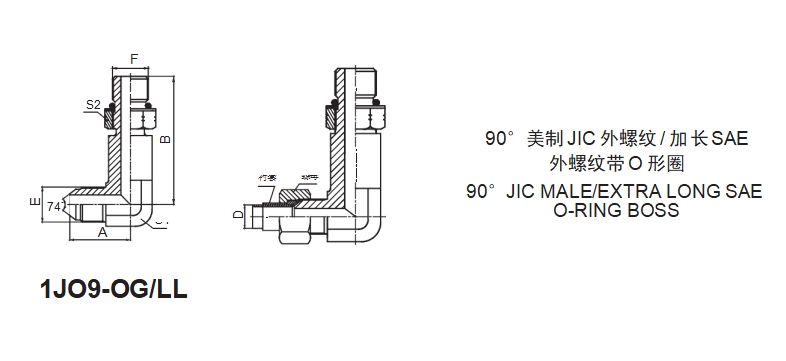  JIC Fittings SAE J514 90° ELBOW JIC MALE 74° CONE-1JT9-OR/SP
