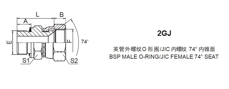  JIC Fittings SAE J514 /BSP MALE O-RING/JIC FEMALE 74° SEAT 2GJ