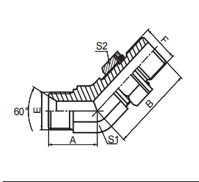 1BH4-OG 45 °ELBOW BSP MALE 60 ° SEAT /  METRIC MALE L-SERIES ISO 6149-3