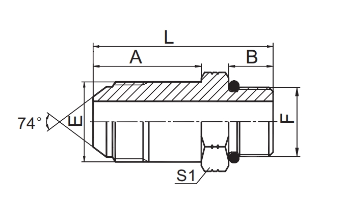 SAE J514 /JIC MALE 74° CONE /SAE O-RING BOSS  1JO-L