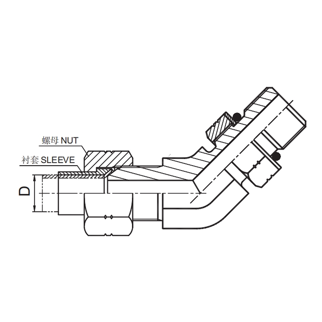  SAE J514  45° ELBOW JIC MALE 74° CONE / SAE O-RING BOSS L-SERIES -1JO4-OG