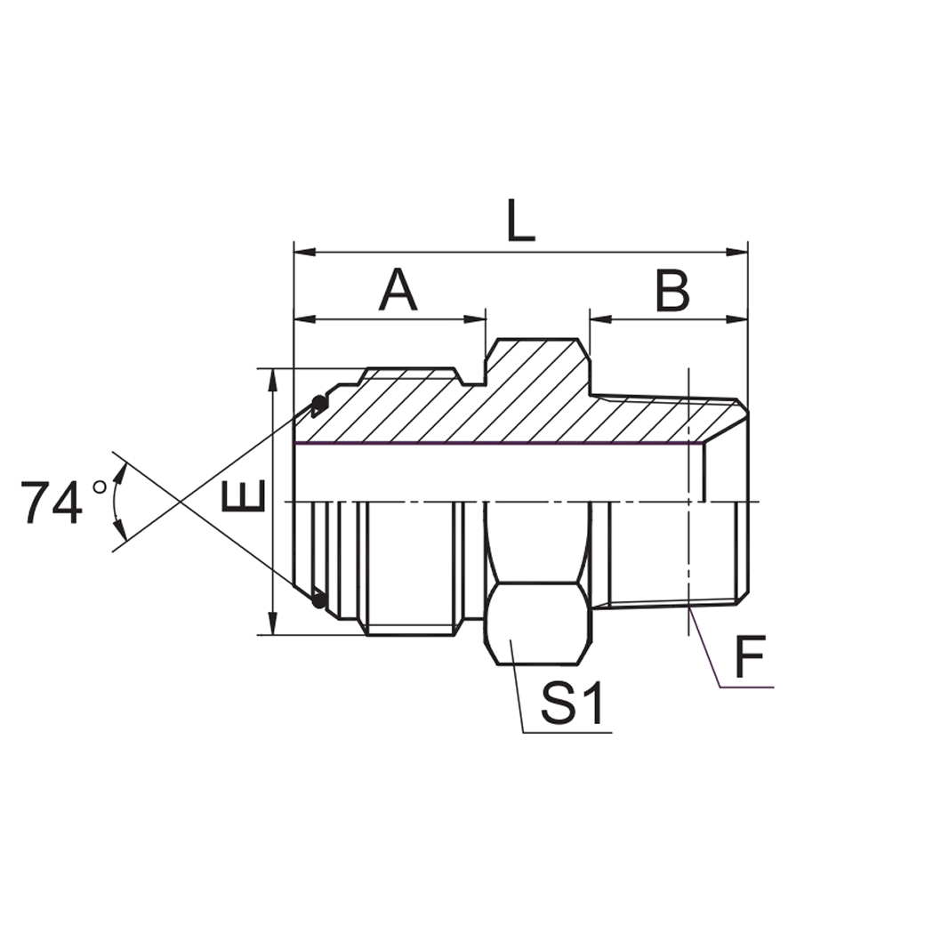 SAE J514 /JIC MALE 74° CONE / BSPT MALE 1JT-OR/SP